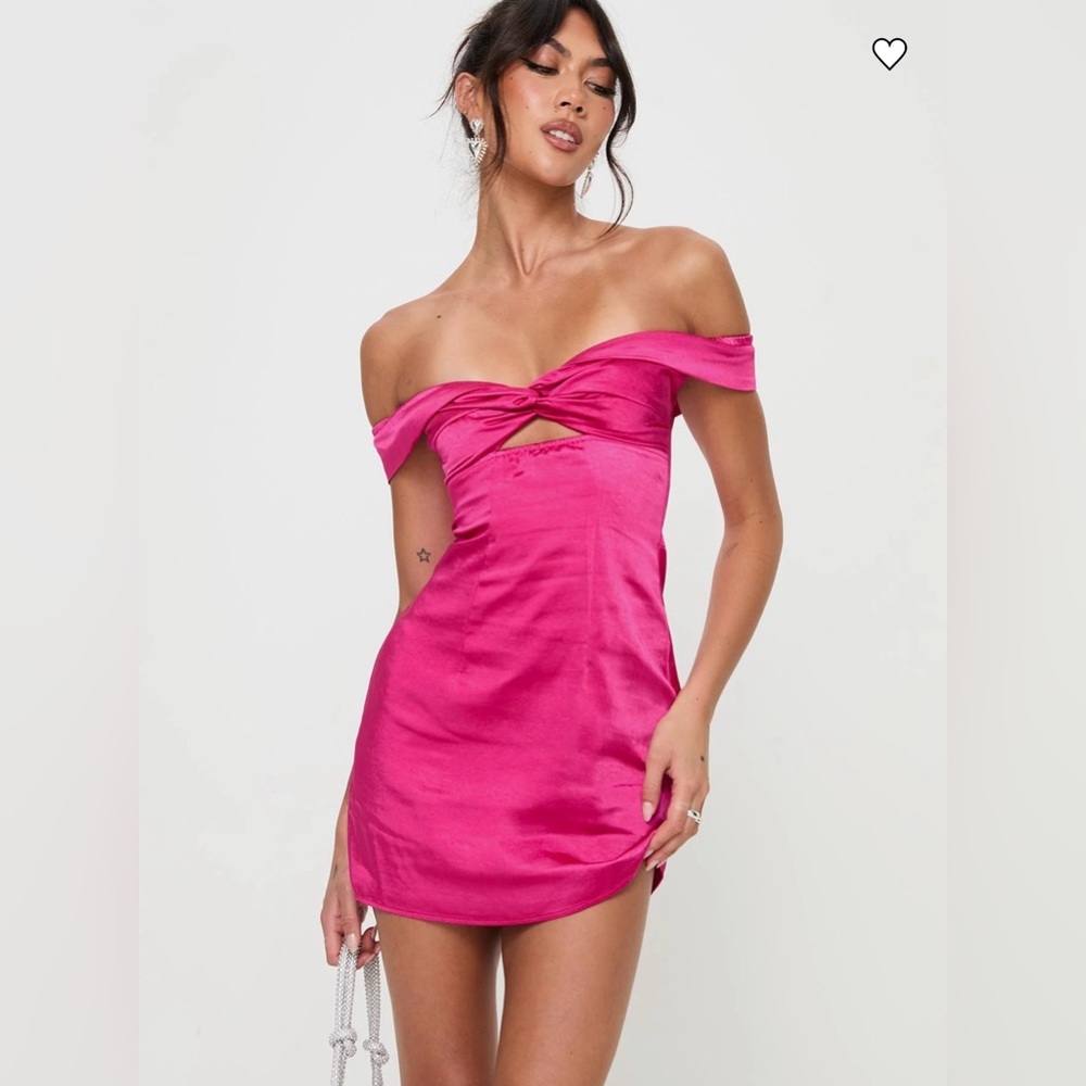 NWT- Princess Polly Rava Off The Shoulder Mini Dress, Hot Pink, Size 8 - Picture 1 of 12